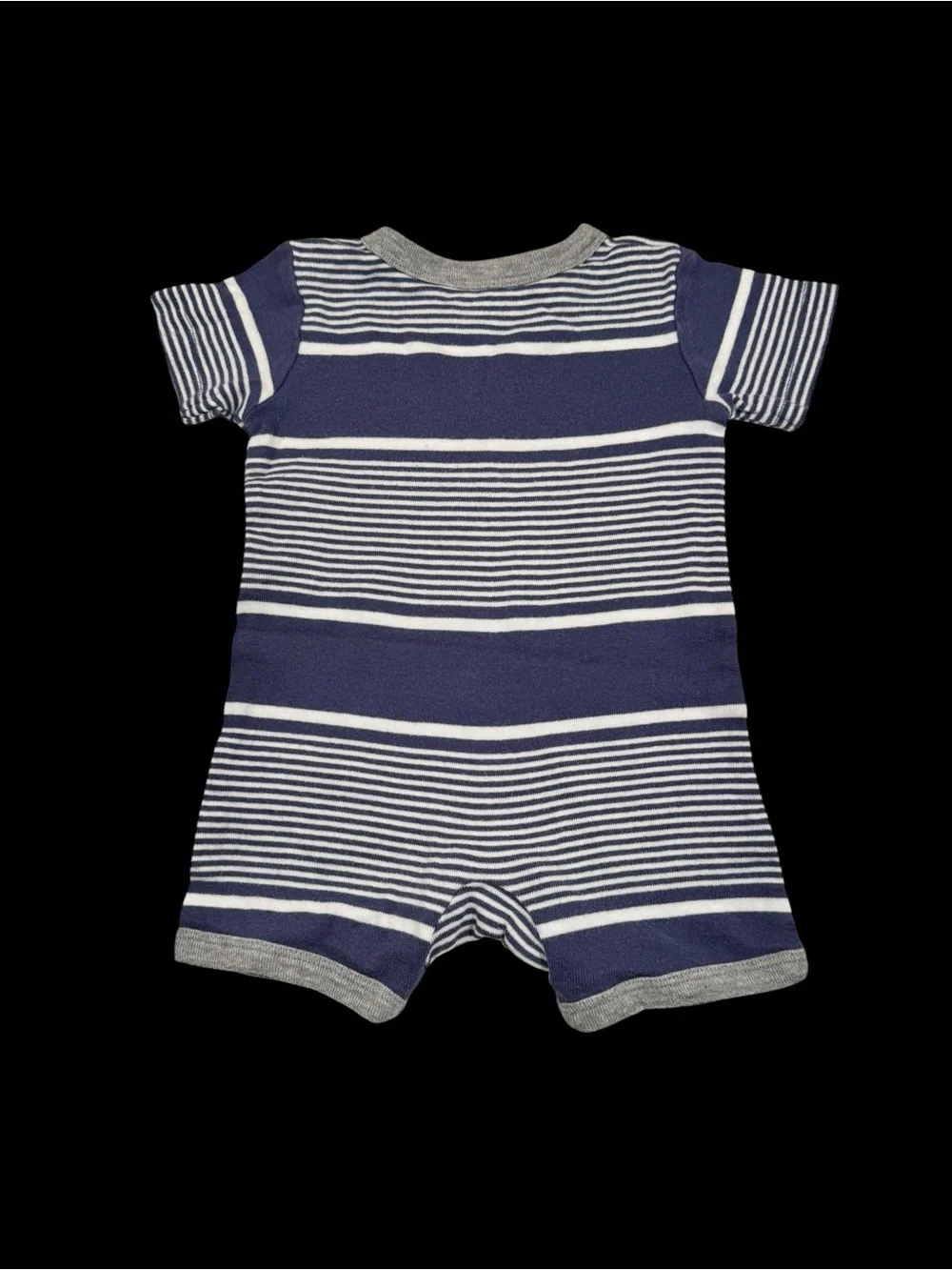 Burt’s bees Navy & White Striped Baby Romper bee accent buttons 0/3